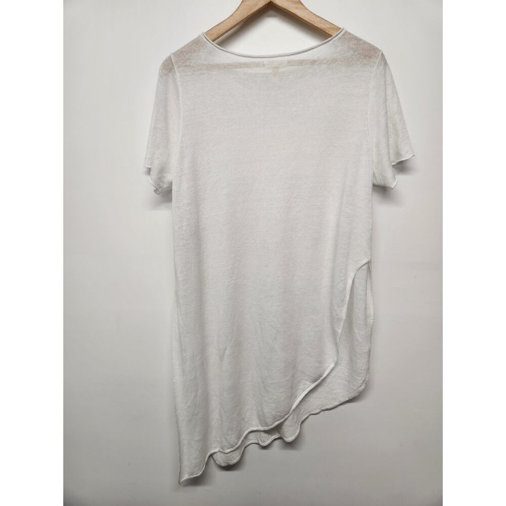 Eileen Fisher Women's Organic Linen Short Sleeve Asymmetric Tunic, Size L, White - Picture 2 of 10